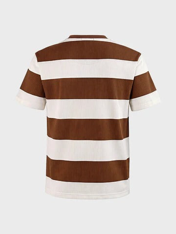 Premium Men's Brown & White Striped Ribbed Cotton T-Shirt | Regular Fit | Half Sleeve Crew Neck