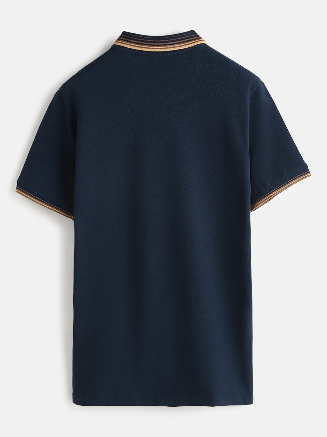 Premium Men's Navy Blue Cotton Polo T-Shirt with Contrast Striped Collar | Regular Fit | Half Sleeve