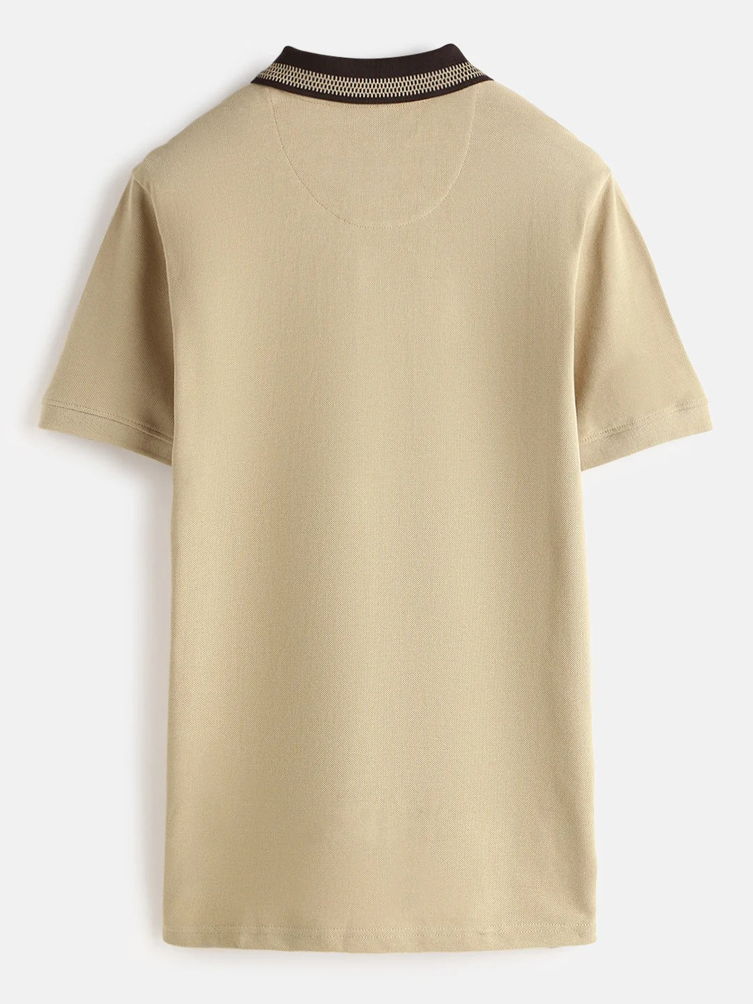 Premium Men's Beige Cotton Polo T-Shirt with Contrast Brown Collar | Regular Fit | Half Sleeve