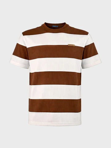 Premium Men's Brown & White Striped Ribbed Cotton T-Shirt | Regular Fit | Half Sleeve Crew Neck