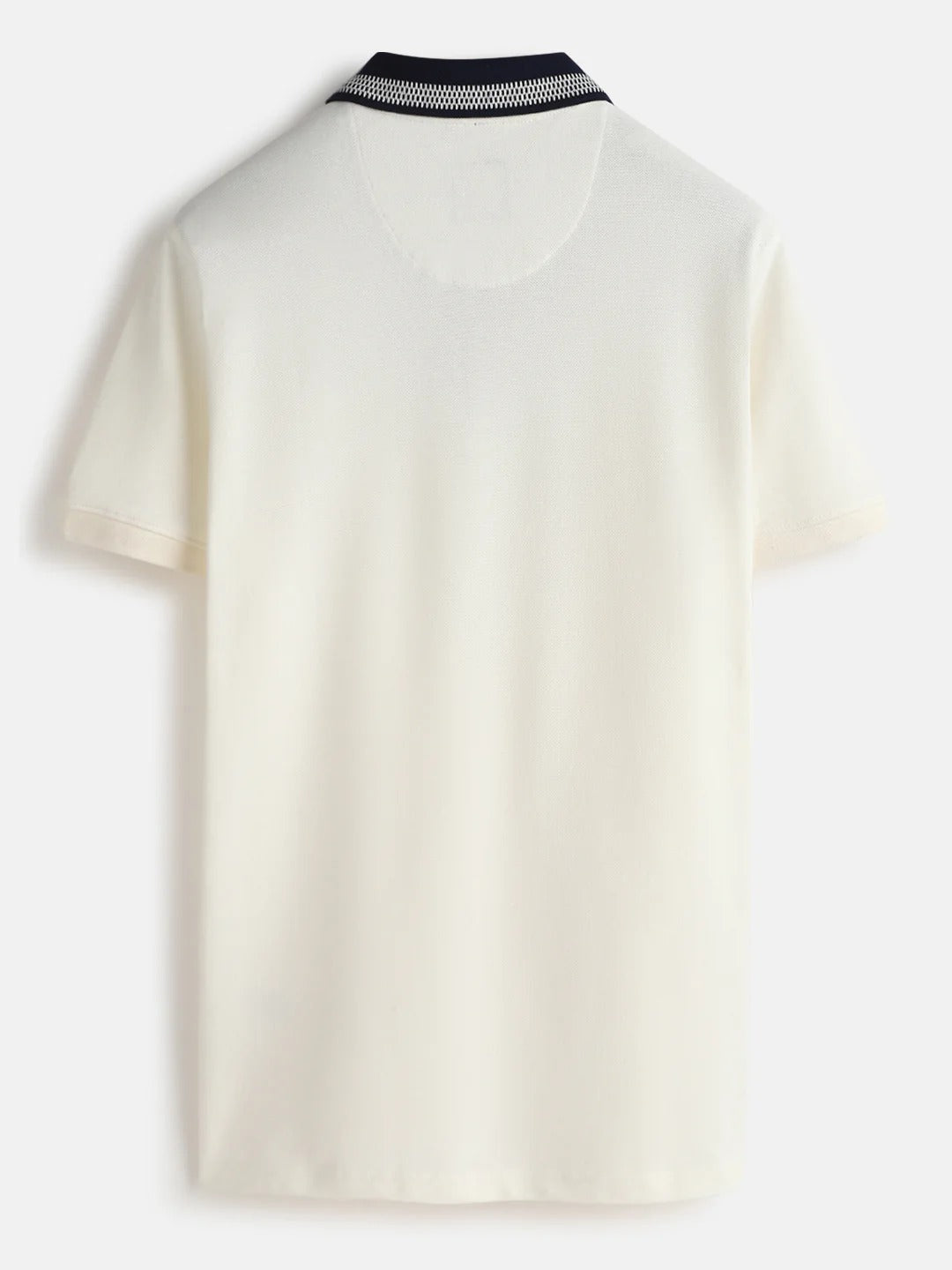 Premium Men's White Cotton Polo T-Shirt with Contrast Navy Collar | Regular Fit | Half Sleeve
