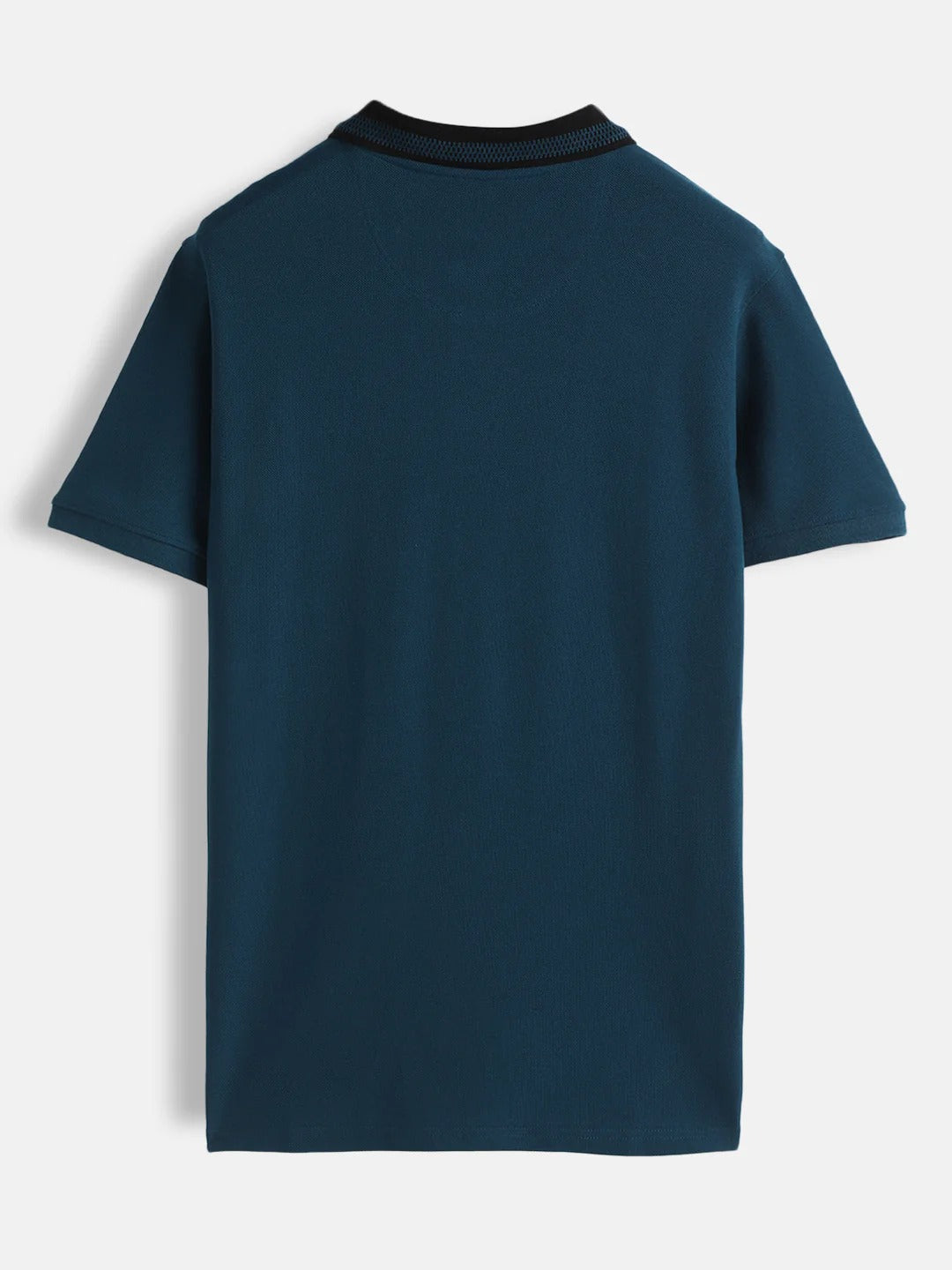 Premium Men's Petrol Blue Cotton Polo T-Shirt with Contrast Black Collar | Regular Fit | Half Sleeve