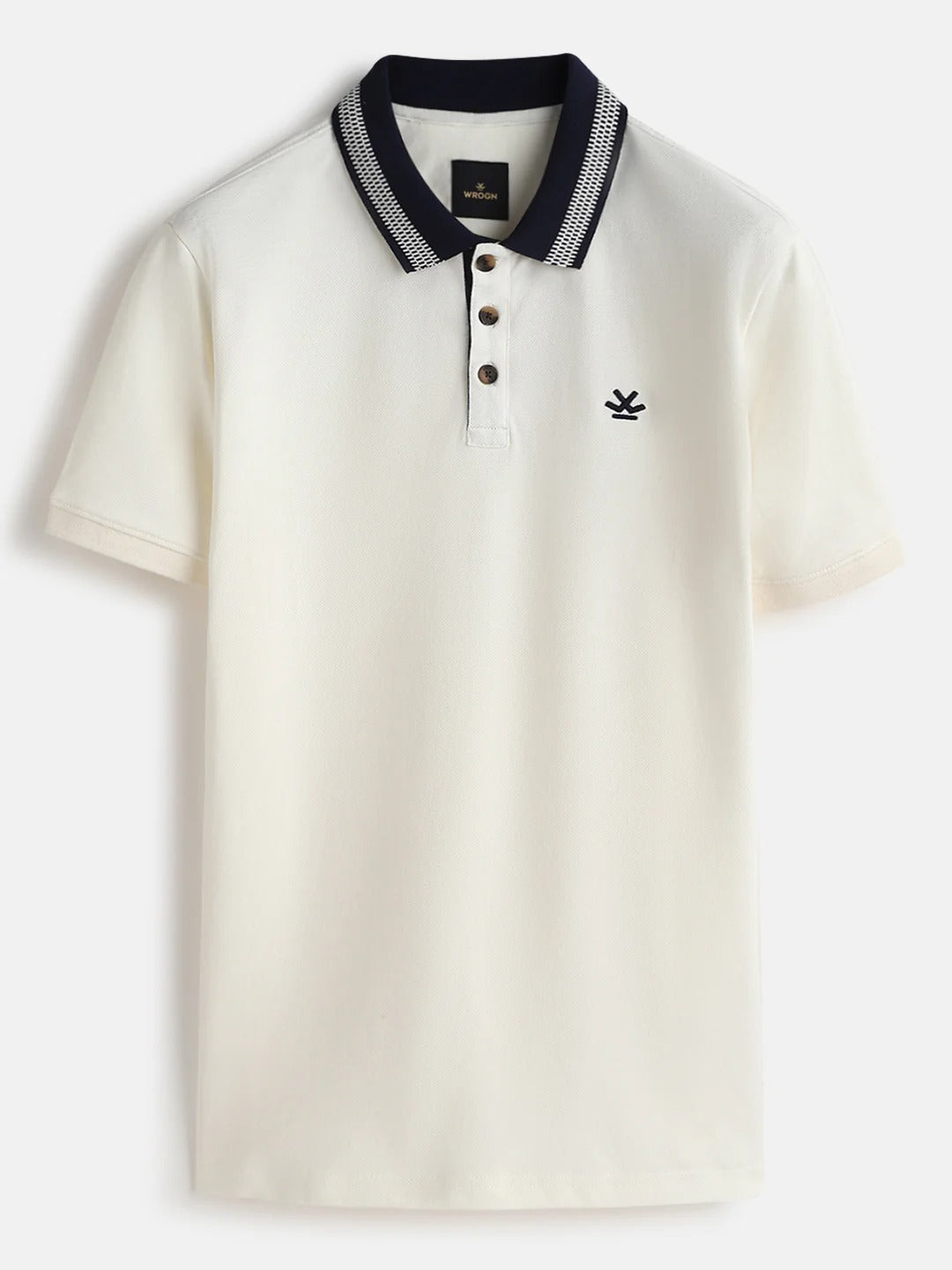 Premium Men's White Cotton Polo T-Shirt with Contrast Navy Collar | Regular Fit | Half Sleeve