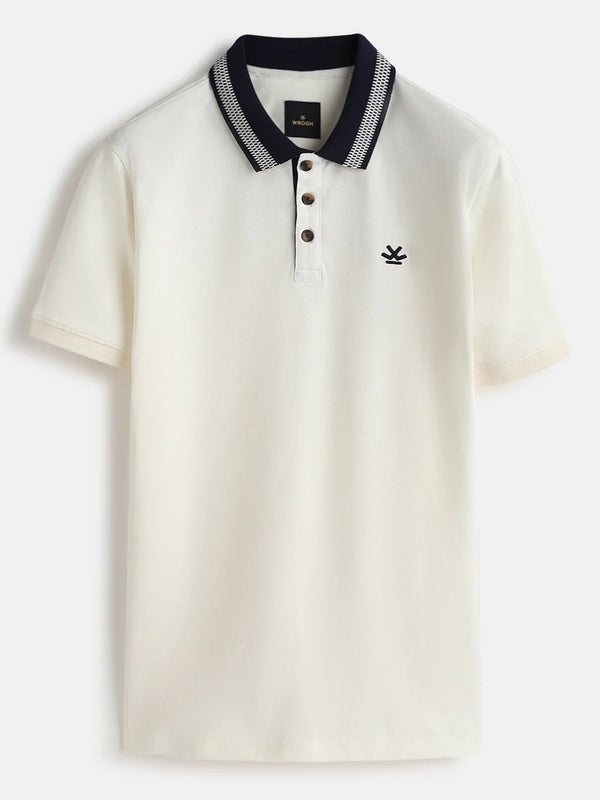 Premium Men's White Cotton Polo T-Shirt with Contrast Navy Collar | Regular Fit | Half Sleeve