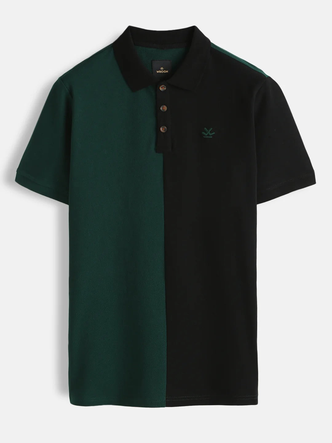 Premium Men's Black & Dark Green Color Block Cotton Polo T-Shirt | Regular Fit | Half Sleeve
