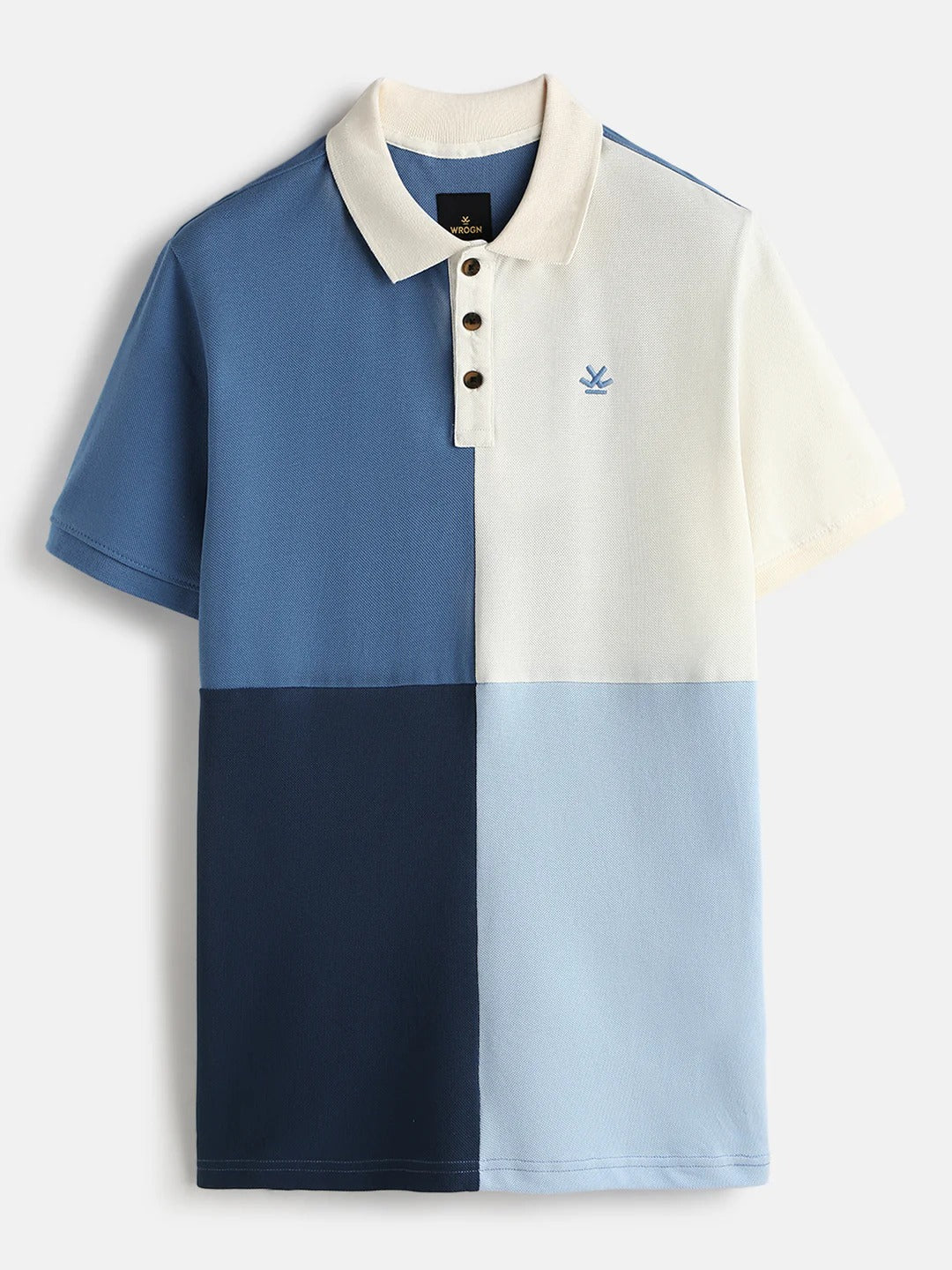 Premium Men's Blue & White Color Block Cotton Polo T-Shirt | Regular Fit | Half Sleeve